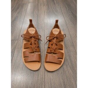 Wild Diva Womens 7.5 Brown Lace Up Gladiator Sandals Boho Caged Cutout Flat